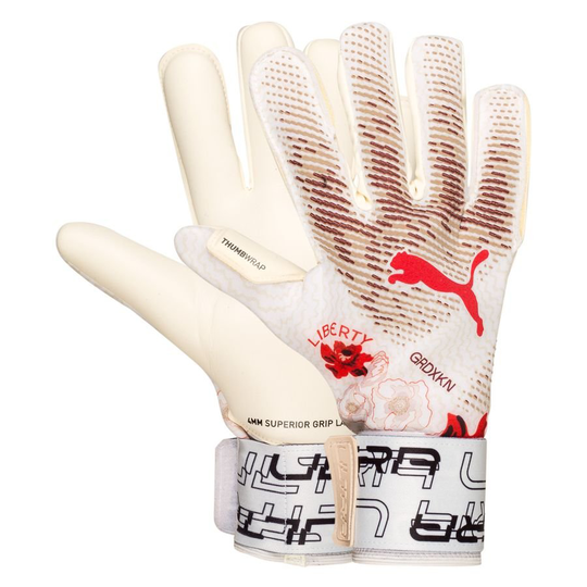 PUMA Maalivahdin Hanskat Ultra Grip 1 Hybrid Liberty Naisten EM 2022 - Valkoinen/Punainen Nainen LIMITED EDITION