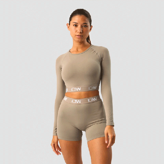 Define Seamless Long Sleeve Crop Top, Taupe
