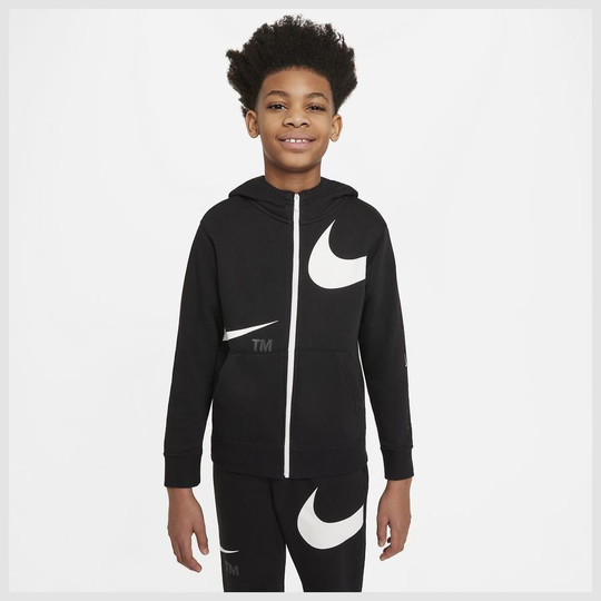 Nike Huppari NSW Swoosh Fleece - Musta/Valkoinen Lapset