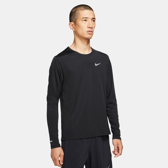Nike Juoksupaita Dri-FIT Miler L/S - Musta/Hopea