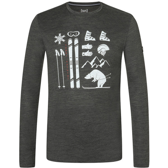 Supernatural M Skiing Bear Ls - Pirate Grey Melange/fresh Whit - Miehet - S