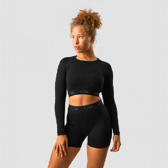 Define Seamless Long Sleeve Crop Top, Black